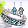 Урожай Турецкие серьги Браслет ImitatioTurquoise Ювелирные наборы Античный цвет Цветочный браслет Браслет Этнические цыганские юве