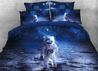 3D Astronaut Walking in Space Printed 4-Piece Blue Bedding Sets