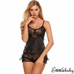 2pcs Sexy Women Satin Lace Sleepwear Babydoll Lingerie Nightdress Pajamas Set