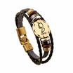 Fashionable Bronze Alloy Buckles Zodiac Signs Bracelet Punk Leather Bracelet Wooden Bead & Black Hematite Lover Charm Jewelry