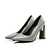 IDIFU Womens Chic Pointed Toe Pump - Low Cut Solid Color - Slip on Cut out Block High Heels Work Shoes