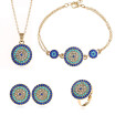 Devil Eye circular Female Necklace Earrings Ring Bracelet Turkey Blue Eye Jewelry Set For Women