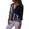 Blusa Manga Larga Contraste Color Casual Camisa Salvaje Mujer