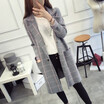 Womens wear of 2018 new Korean suit-collar plaid knitted sweater with a long&loose cardigan jacket