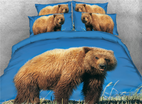 Brown Bear Printed 4-Piece Blue 3D Bedding Sets