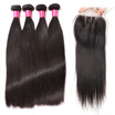 Bhf Hair 100 Remy Human Hair Weave 3Bundle Indian Straight Hair 8-28Inch Machine Double Weft With Swiss Closure