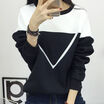 Winter New Fashion Black&White Spell Color Patchwork Hoodies Women V Pattern Pullover Sweatshirt Female Tracksuit M-XXL