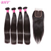Bhf Hair 100 Remy Human Hair Weave 3Bundle Indian Straight Hair 8-28Inch Machine Double Weft With Swiss Closure