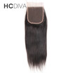 HCDIVA Hair Products Straight Human Hair 3 Bundles With Closure Brazilian Human Hair With Lace Closure