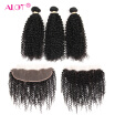 Alot Brazilian Virgin Kinky Curly Hair 13x4 Ear To Ear Lace Frontal Closure with 3 Bundle Human Hair Weave Can Be Dyed 4PcsLot