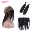 Alot 7A Indian 22x4x2 Frontal With Bundles Virgin Human Hair Deep Wave 2 Bundles Curly With 360 Frontal Extensions Natural Black
