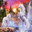 Photo Wallpaper 3D Stereo Red Sky Rainbow Castle Waterfalls White Horse Murals Childrens Bedroom Background Wall Painting Decor