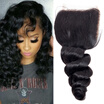Human Hair Closure Loose Wave Peruvian Virgin Hair Lace Closure Free Part
