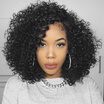 JUNSI HAIR High Temperature Fiber Long Black Color Afro Kinky Curly Synthetic Hair Wigs for Black Women