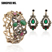 New&Hot Indian Vintage Bangle Earrings Antique Resin Women Bracelet Cuff Long Dangle Earring Turkish Bridal Flower Jewelry Sets