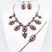 Luxury Turkey Flower Jewelry Sets Women Hook Earring Resin Necklace Crystal Bracelet Antique Gold Color Bridal Wedding Bijoux