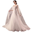 3D-Floral Appliques Pearls Sash Cowl Backs Wave Details Slim Lace A Line Wedding Gown