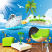 Custom 3D Stereo Cartoon Blue Sky Sea Sightseeing Boat Photo Mural Wallpaper Kids Room Living Room TV Sofa Setting Room Fresco