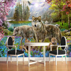 Custom 3D Wall Mural Wallpaper Forest Red Peach Blossom Gray Wolf Animal Children Wallpaper Kids Room Decor Papier Peint Enfant