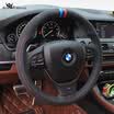 St Mark BMW four seasons special leather anti-velvet flip hair hand sewing steering wheel cover non-slip BMW 3 Series Li 05-12 pure black leather two sides punch black seam