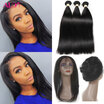 Alot 360 Lace Frontal Closure With Bundles Brazilian 2242 Straight 360 Lace Brazilian Virgin Hair With Human Hair Bundles