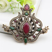 New Antique Turkish Flower Brooch Retro Gold Color Brooches Broches Crystal Woman Hijab Pins High Quality Jewelry Festival Gift