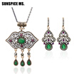 Ethnic Design Vintage Turkish Women Flower Jewelry Sets Long Hook Dangle Earrings Tassels Necklaces Antique Boho Wedding Jewelry