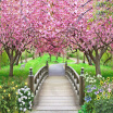 Photo Wallpaper Romantic Cherry Blossom Wooden Bridge Nature Mural 3D Stereo Pastoral Style Living Room Bedroom Backdrop Fresco