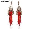 Intense Color Tulips Flower Bead Earrings Antique Gold Turkish Long Dangle Tassels Women Earring Jewelry Indian Wedding Bijoux
