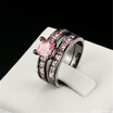 CZ Diamond Ring Black Gold Plated Luxury 2 Rounds Bijoux Fashion Cocktail Party Ring Set Pink Square Cubic Zirconia Jewelry