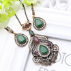 Vintage Turkish Flower Resin Jewelry Sets Drop Hook Earring Long Necklace Women Antique Gold Color Crystal Indian Jewelry Set