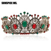 Exquisite Bohemia Women Resin Round Antique Tiaras Crown Indian Turkish Vintage Jewelry Ethnic Wedding Hairbands Hair Jewelry