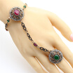 Retro Turkish Adjustable Ring Bracelet Jewelry Sets Women Antique Gold Color Resin Flower Bracelet Arabia Dancer Bridal Jewelry
