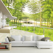 Custom Photo Wallpaper Window Views Bamboo Forest Lake Bridge Chinese Wall Paper Natural Mural Living Room Landscape Home Decor
