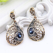 Vintage Turkish Women Long Round Earring Hollow Flower Resin Jewelry Antique Gold Color Water Drop Ethnic India Bride Jewelry