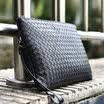 POLO mens large-capacity leather bag top layer leather envelope bag woven leather clutch bag 031051 black