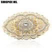 Fashion Hollow Flower Rhinestone Metal Belt Buckle Ethnic Clothing Accessories Big Size Resin Body Jewelry Europe Brand Design