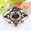 Trendy Turkish Women Round Resin Rhinestone Vintage Brooch Antique Gold Color Flower Corsage Indian Bohemia Ethnic Retro Jewelry