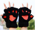 Ladies Winter Fingerless GlovesFluffy Bear Cat Plush Paw Claw Half Finger GloveHalf Cover Women Female Gloves Mitten
