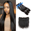 WYF Malaysian Virgin Hair 3 Bundles Straight Hair with Closure Unprocessed Human Hair