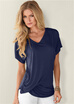Womens Solid Color Drapy V-Neck T-Shirt