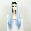 Straight Human Hair Italy Remy Hair Gradient Wig Lace Front Wigs With Blue Color