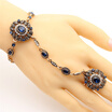 Vintage Turkish Adjust Bracelet Ring Jewelry Sets Women Antique Gold Color Resin Flower Bracelet Festival Party Bride Jewelry