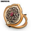 New Key Chain Turkish Women Flower Relief Ethnic Cosmetic Mirror Exquisite Crafts Daily Supplies Antique Gold Color Jewelry Gift
