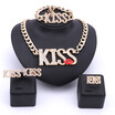 New Sexy Women Accessories Gold Crystal Jewelry Sets Kiss Lipstick Big Letter Pendant Necklace Bracelet Earring Ring