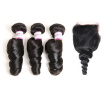 Racily Hair Brazilian Loose Wave 3 Bundles Deals with Closure 100 Unprocessed Human Hair With 4"x4" Lace Closure