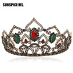 Vintage Turkish Queen Princess Resin Flower Crown Women Tiaras Antique Rhinestone Hair Jewelry Arab Wedding Miss World Headband