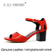 FLLIFABIANO 2015 New Model Womens Sandals Low Heels Grade Punching Piercing Genuine Leather Sandals X2083A Italian Style Red S