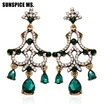 Glittering Indian Wedding Dangle Earrings For Women Vintage Turkish Crystal Ethnic Jewelry Long Drop Water Hollow Party Earring