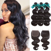Brazilian Virgin Hair Body Wave With Closure 4 Bundles Brazilian Body Wave With Closure Human Hair Weaves And Lace Closure